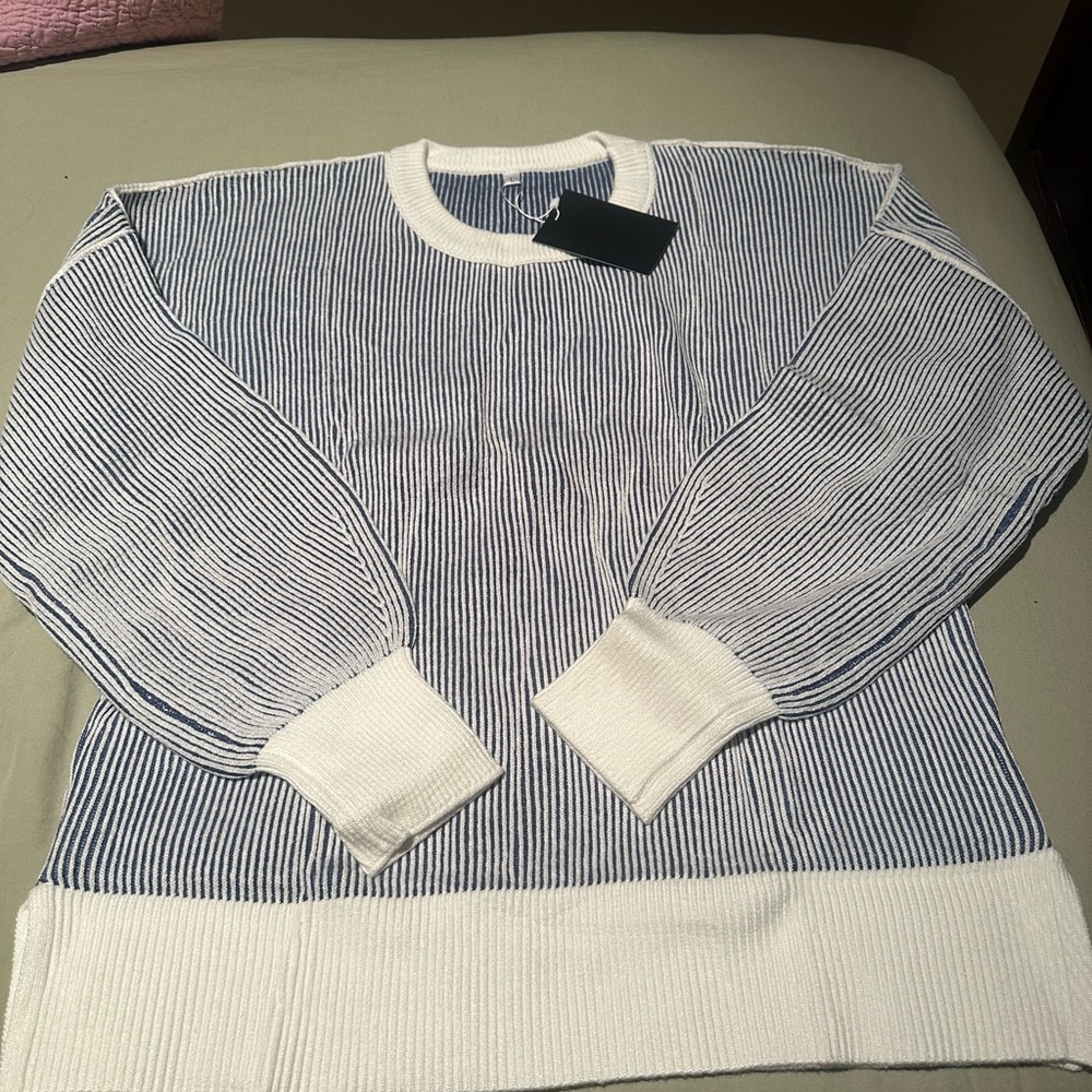 Striped Navy and White Crewneck Sweater by ETCYY oversized long sleeve new